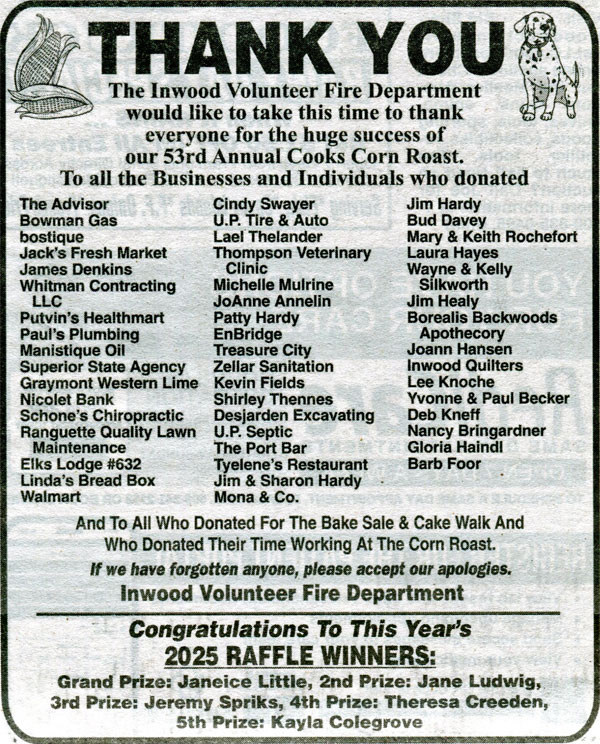 Thank you and a list of donors and raffle winners.